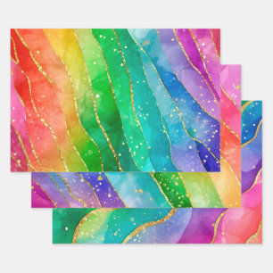 Feuille De Papier Cadeau Conception Abstraite Encre Alcoholique Arc-en-Ciel