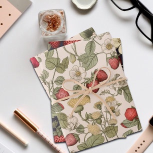 Feuille De Papier Cadeau Conception de fraises et fleurs Vintages
