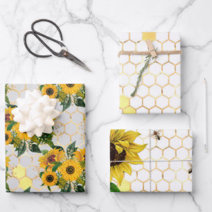 Feuille De Papier Cadeau Conception de la série des tournesols et des abei