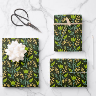 Feuille De Papier Cadeau Conception de motif floral bleu et beige sophistiq
