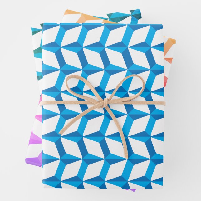 Feuille De Papier Cadeau Conception de Motif géométrique bleu (En situation)