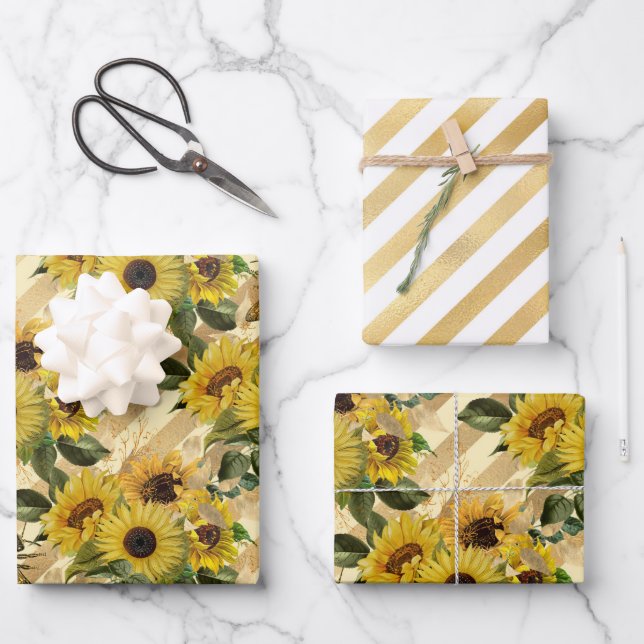 Feuille De Papier Cadeau Conception des séries tournesol et abeille Six (Recto)