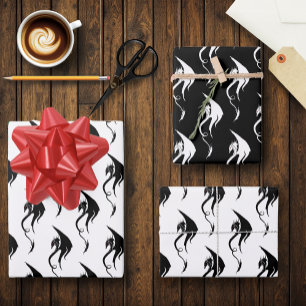 Feuille De Papier Cadeau Conception d'illustration de dragon tribal noir et