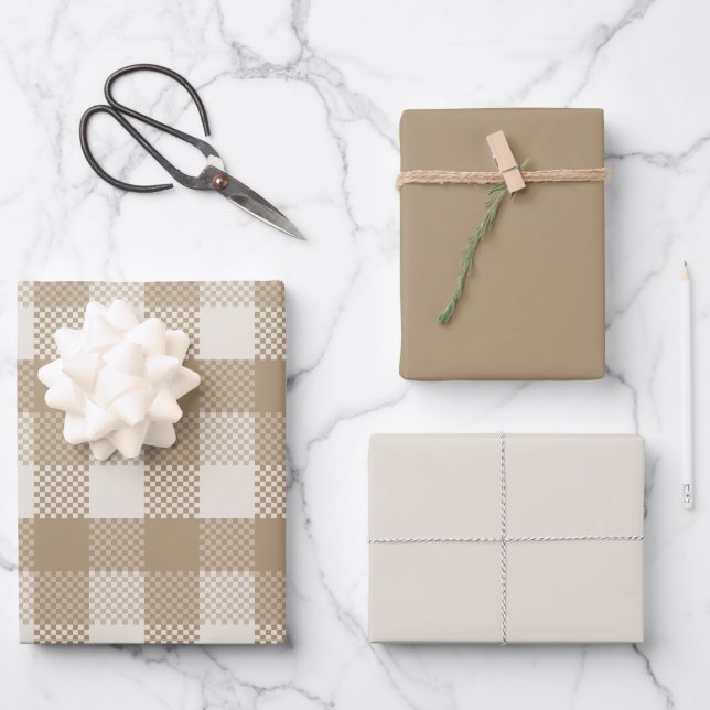 Feuille De Papier Cadeau Conception du Motif d'automne Taupe Plaid (Recto)