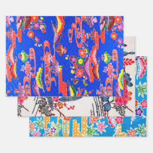 Feuille De Papier Cadeau Conception florale japonaise okinawaïenne