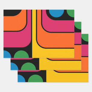 Feuille De Papier Cadeau Conception géométrique de style rétro des années 1