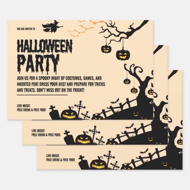 Feuille De Papier Cadeau Conception Invitation de la fête d'Halloween éffra (Lot)