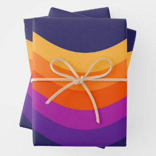 Feuille De Papier Cadeau Conception simple et colorée d'ondes de style rétr