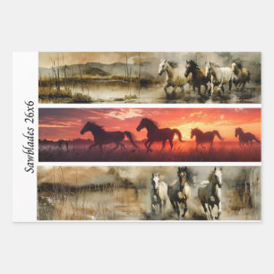 Feuille De Papier Cadeau Conceptions de découpage de chevaux à la scie à ma