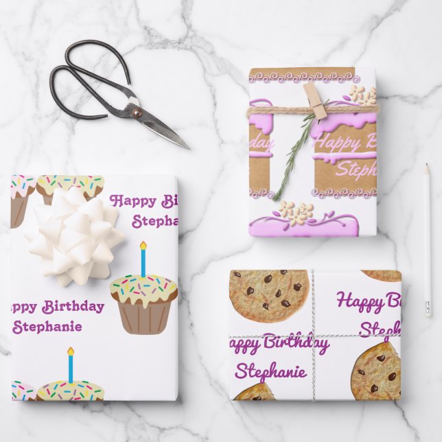 Feuille De Papier Cadeau Confections d'anniversaire (Recto)