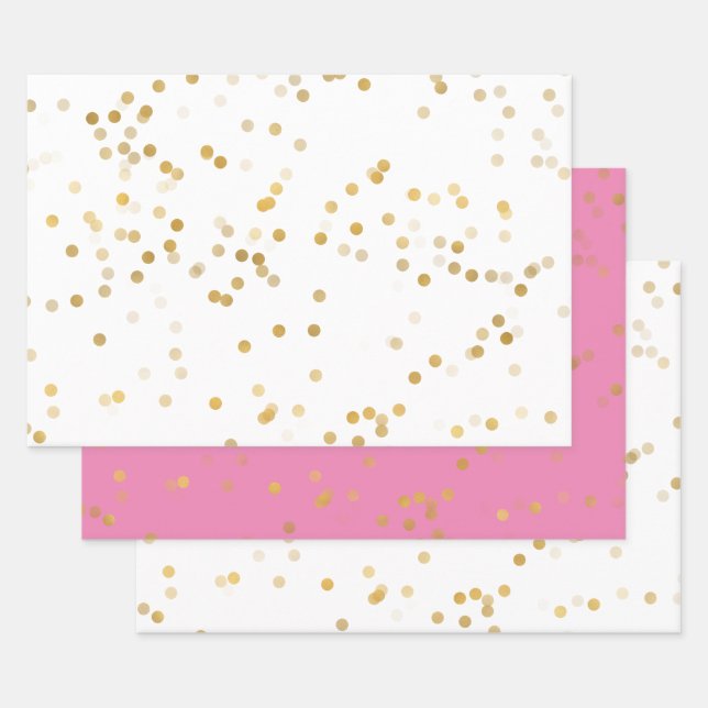 Feuille De Papier Cadeau Confetti en or blanc (Lot)