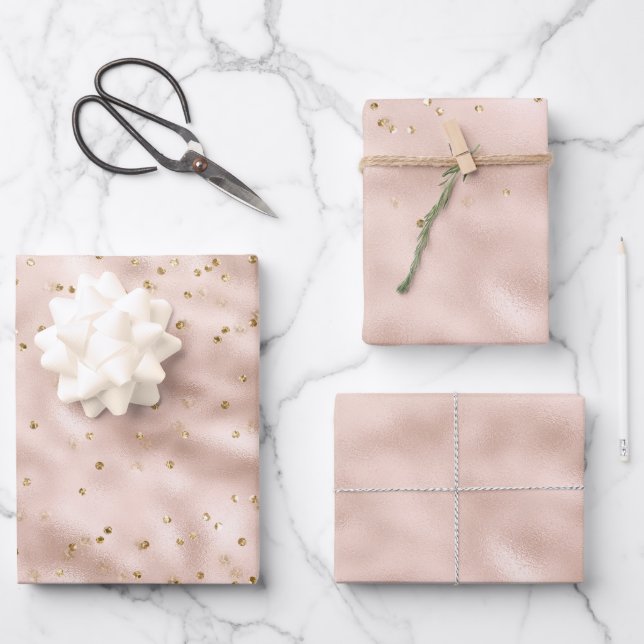 Feuille De Papier Cadeau Confetti en or rose (Recto)