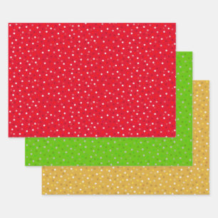 Feuille De Papier Cadeau Confetti moderne sur Vert, Rouge et Doré