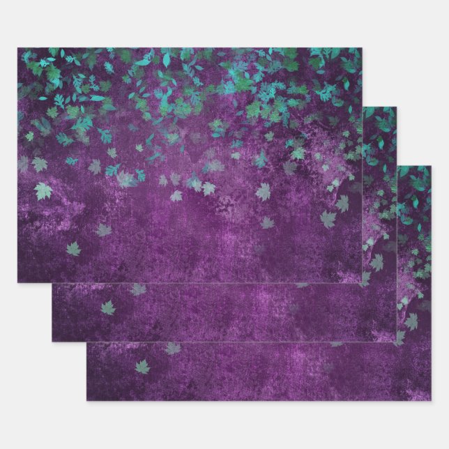 Feuille De Papier Cadeau Confetti turquoise sur violet (Lot)