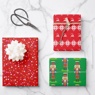 Feuille De Papier Cadeau Confettis, Casse-noisette, Renne & Flocons de neig