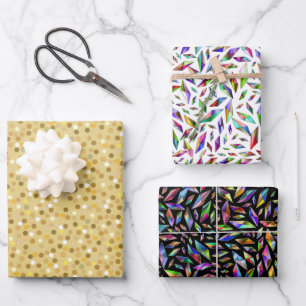 Feuille De Papier Cadeau Confettis dorés et pierres multicolores