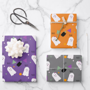 Feuille De Papier Cadeau Confettis violet orange noir fantôme Halloween