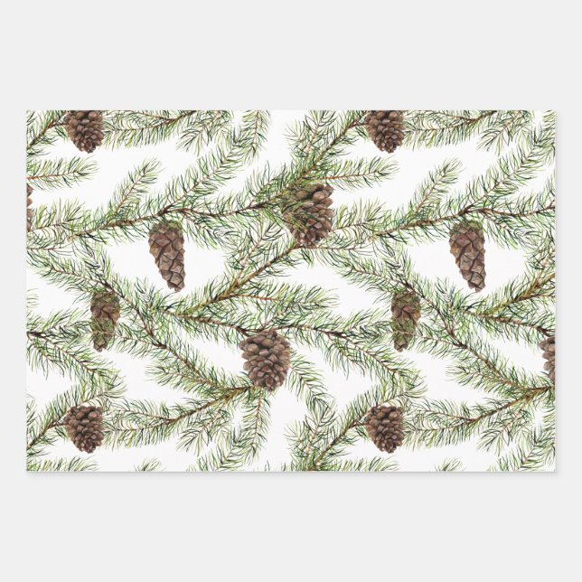 Feuille De Papier Cadeau Conifer, perruques et cônes (Devant)
