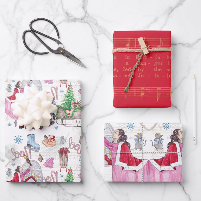 Feuille De Papier Cadeau Conte de fées de Noël Couleur d'eau peinte à la ma (Recto)