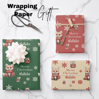 Feuille De Papier Cadeau Contes d'hiver Enchanté Noël Fox