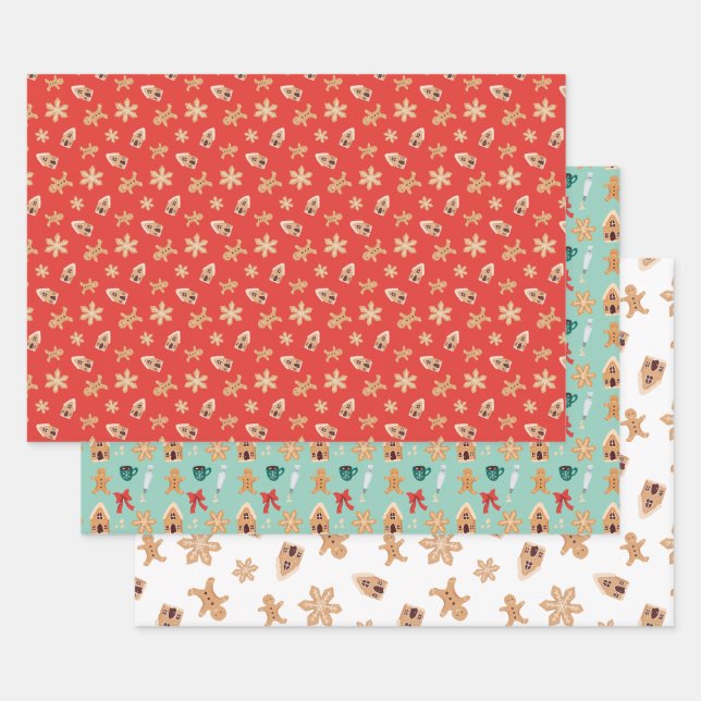 Feuille De Papier Cadeau Cookies de Noël Cuisine de vacances mignonne Festi (Lot)