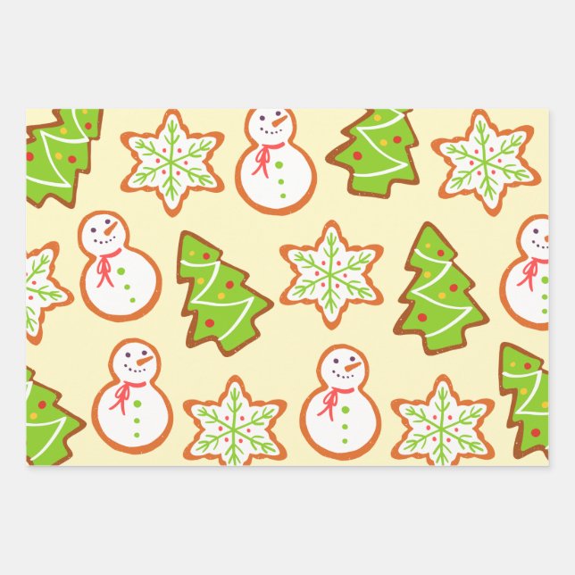 Feuille De Papier Cadeau Cookies de Noël Snowman Tree Star Motif (Devant)
