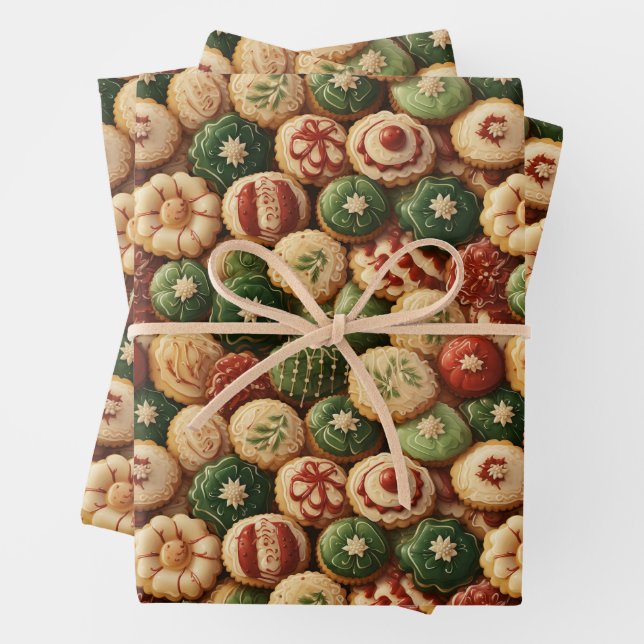 Feuille De Papier Cadeau Cookies décorés pour Noël (En situation)