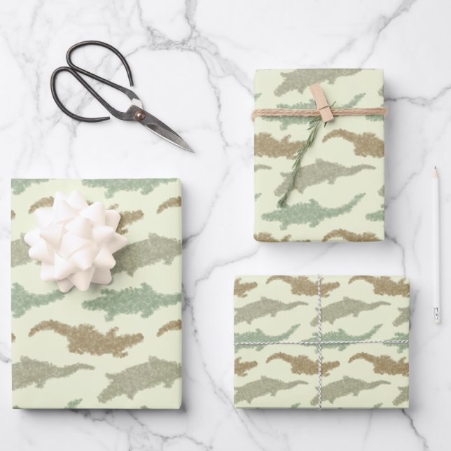 Feuille De Papier Cadeau Cool Camo Alligators - motif sans soudure. (Recto)