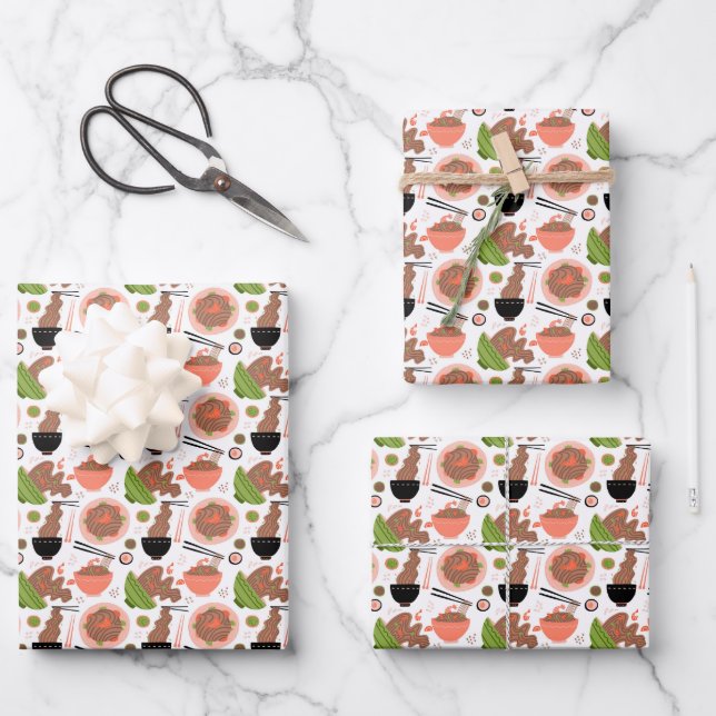 Feuille De Papier Cadeau cool carrelée fête alimentaire chinoise (Recto)