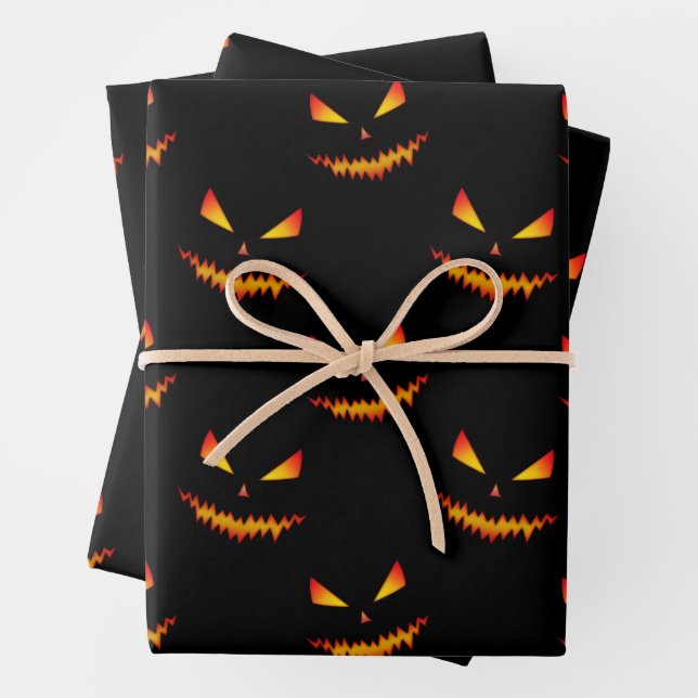Feuille De Papier Cadeau Cool effrayant Jack O'Lantern visage motif d'Hallo (En situation)