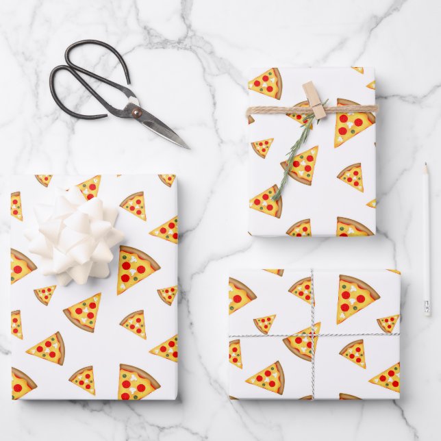 Feuille De Papier Cadeau Cool et amusante pizza tranches motif sur blanc (Recto)