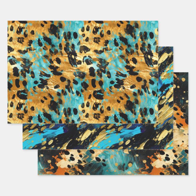 Feuille De Papier Cadeau Cool Gold Aqua Leopard (Lot)