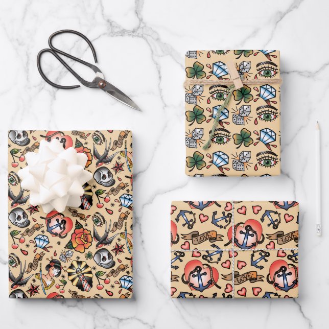 Feuille De Papier Cadeau cool gothique Mariage carrelé motif (Recto)