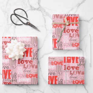 Feuille De Papier Cadeau Cool mignon moderne rose rouge Love Mots