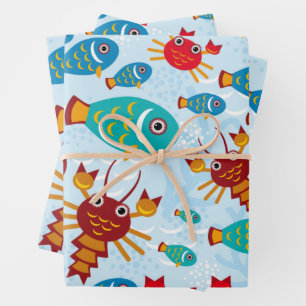 Feuille De Papier Cadeau Cool Océan Marine Vie Poisson et crabe