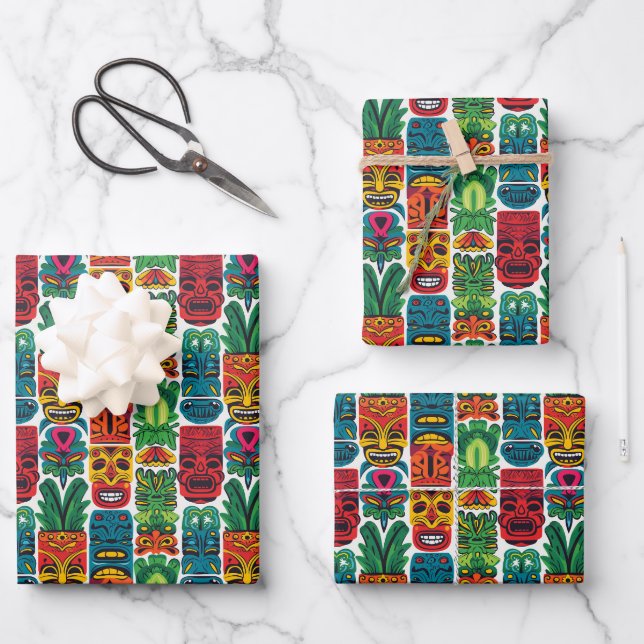 Feuille De Papier Cadeau Cool plage tiki tête motif carrelée (Recto)