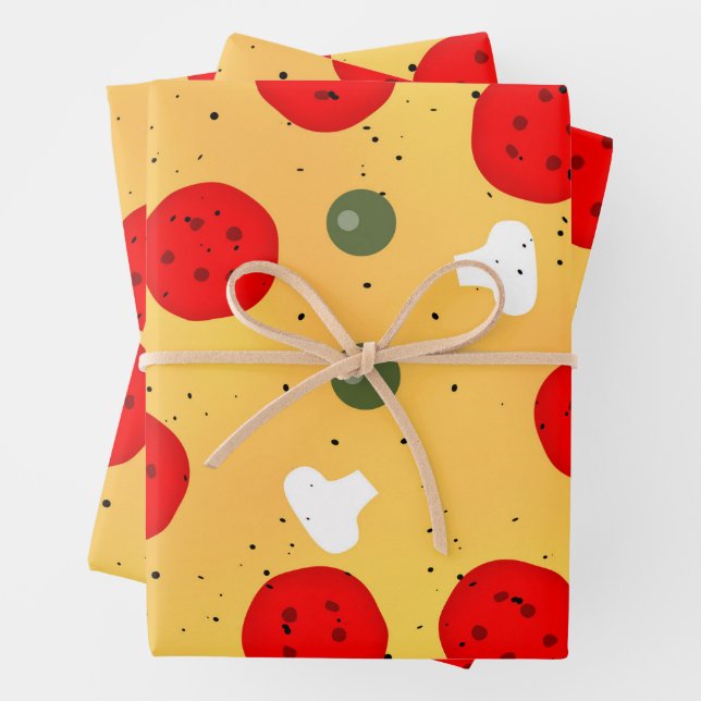 Feuille De Papier Cadeau Cool plaisir pizza fête pepperoni champignon (En situation)