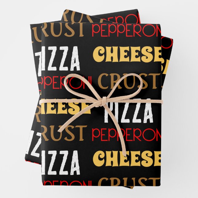 Feuille De Papier Cadeau Cool plaisir pizza pepperoni fromage croûte texte  (En situation)