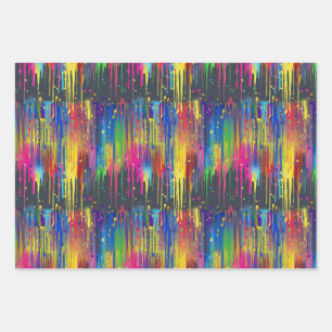 Feuille De Papier Cadeau Cool Rainbow Party Paint Drip Motif répétitif