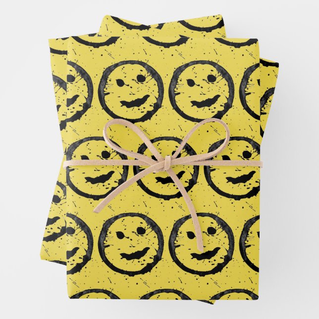 Feuille De Papier Cadeau Cool Sardé Joyeux visage souriant motif jaune (En situation)