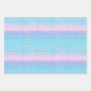 Feuille De Papier Cadeau Cool Vaporwave numérique Poolcore bleu rose Motif