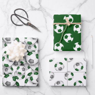 Feuille De Papier Cadeau coordination de sports set green grey football bal