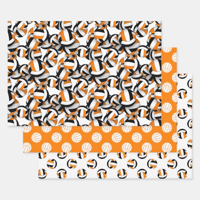 Feuille De Papier Cadeau coordination ensemble noir orange volleyballs moti (Lot)