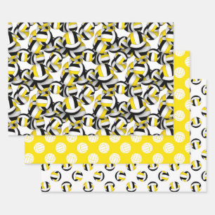 Feuille De Papier Cadeau coordination ensemble noir volleyballs motifs