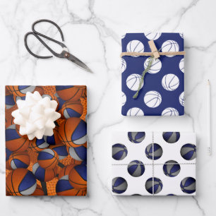 Feuille De Papier Cadeau coordination set bleu gris motifs de basket-ball