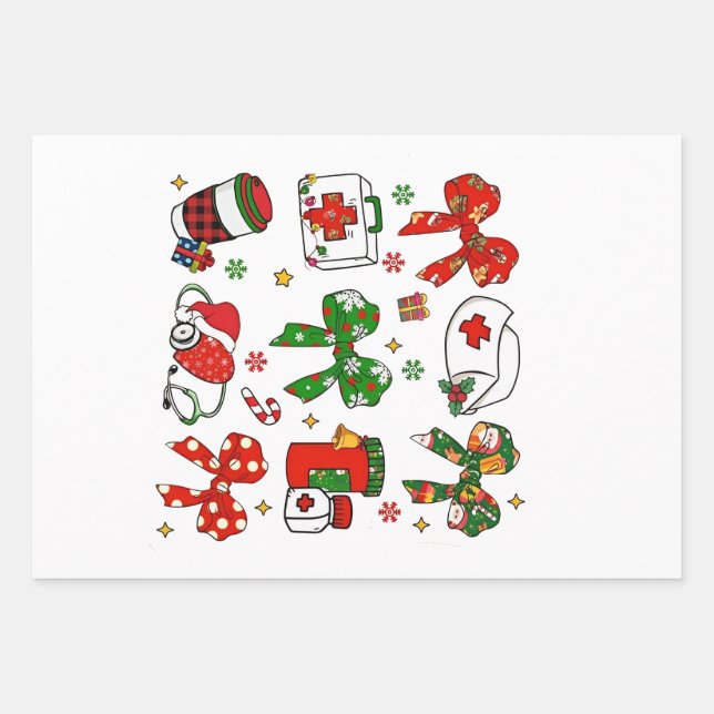 Feuille De Papier Cadeau Coquette Bow Infirmière Noël Soins infirmiers Joye (Devant)