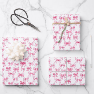 Feuille De Papier Cadeau Coquette Bow rose Baby shower esthétique Anniversa