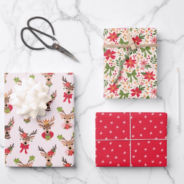 Feuille De Papier Cadeau Coquette Christmas Preppy Reindeer (Recto)