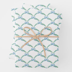 Feuille De Papier Cadeau Coquette Côtière de l'Hiver Bleu Guirlande à Nœuds