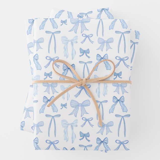 Feuille De Papier Cadeau Coquette Feminine Blue Bows & Ribons (En situation)